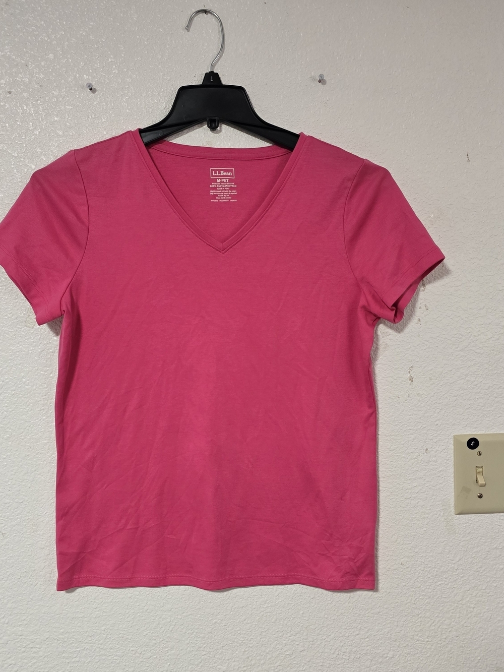 L.L. Bean Women's V-Neck Short Sleeve T-Shirt in Hot Pink